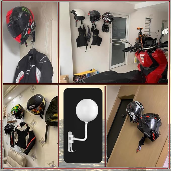 SNAGMO White 180° Motorcycle Helmet Rack, Rotation Metal Helmet Holder Wall - Image 4