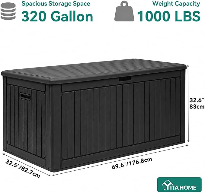 YITAHOME 320 Gallon Extra Large Deck Box, Double-Wall Resin Outdoor Storage Box - Image 8