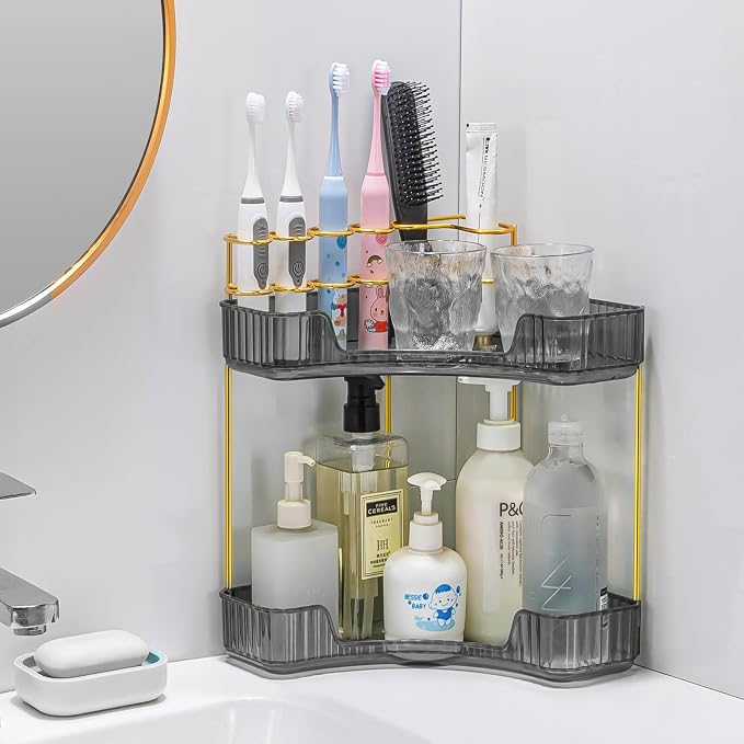 Upgraded 2-Tier Corner Bathroom Countertop Organizer – Spacious Storage - Image 2