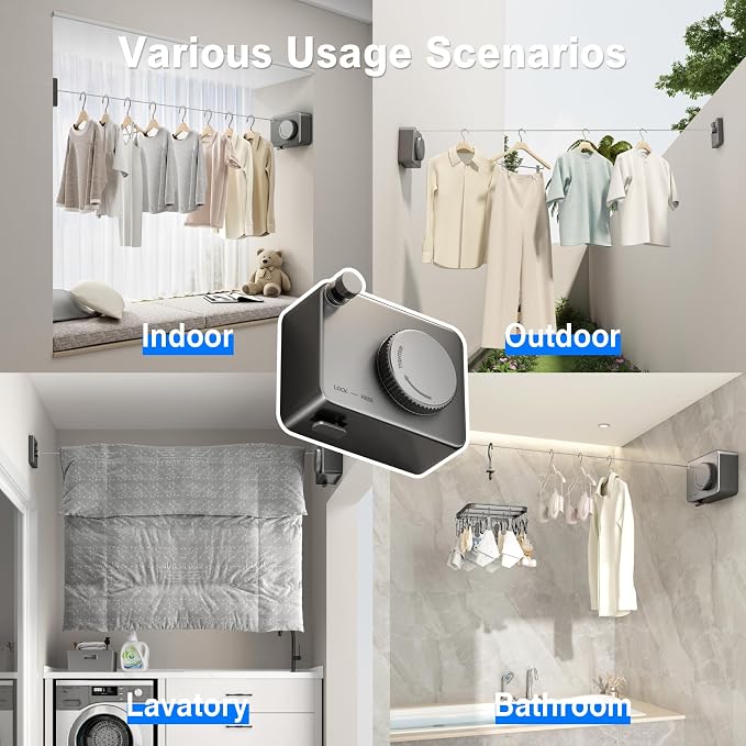 Retractable Clothesline Indoor, Non-Sagging Outdoor Clothes Line Retracting - Image 5
