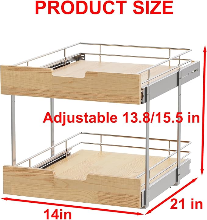 Pull Out Cabinet Organizer, Heavy-Duty Slide Out Shelf, Wood and Wire Basket - Image 2