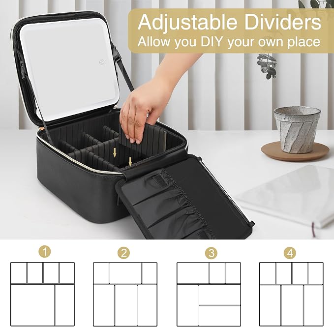 Relavel Travel Makeup Bag With LED Mirror, Cosmetic Train Case with Light up - Image 7