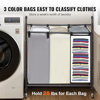 VEVOR 3-Section Laundry Basket, Heavy Duty Laundry Hamper Storage Organizer - Image 4