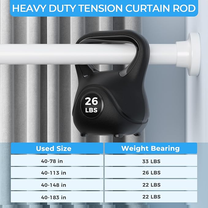 AIZESI Heavy Duty Tension Curtain Rod No Drilling, 40-113 Inch Adjustable - Image 7