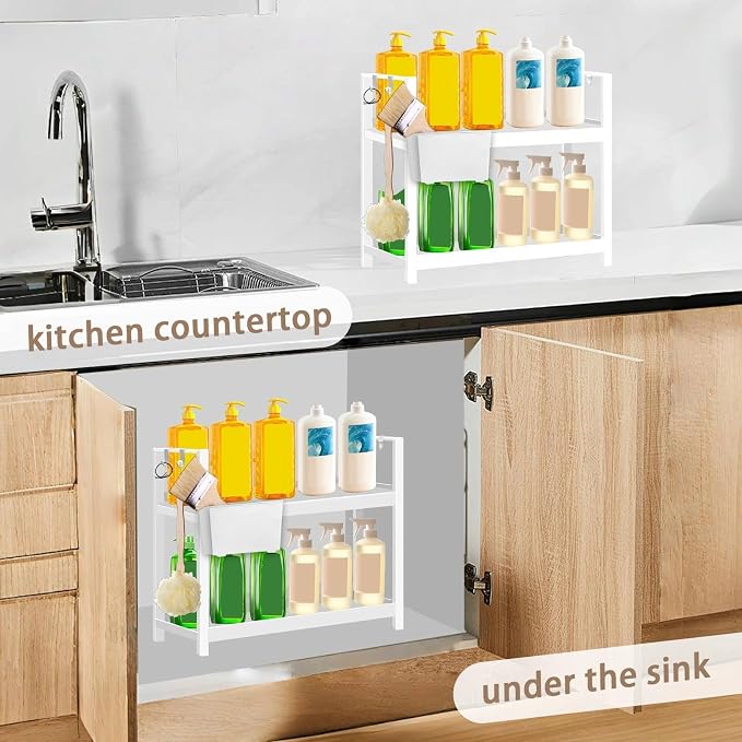 Bathroom Organizer with Basket & Hooks, 2 Tier Bathroom Organizers and Storage - Image 8