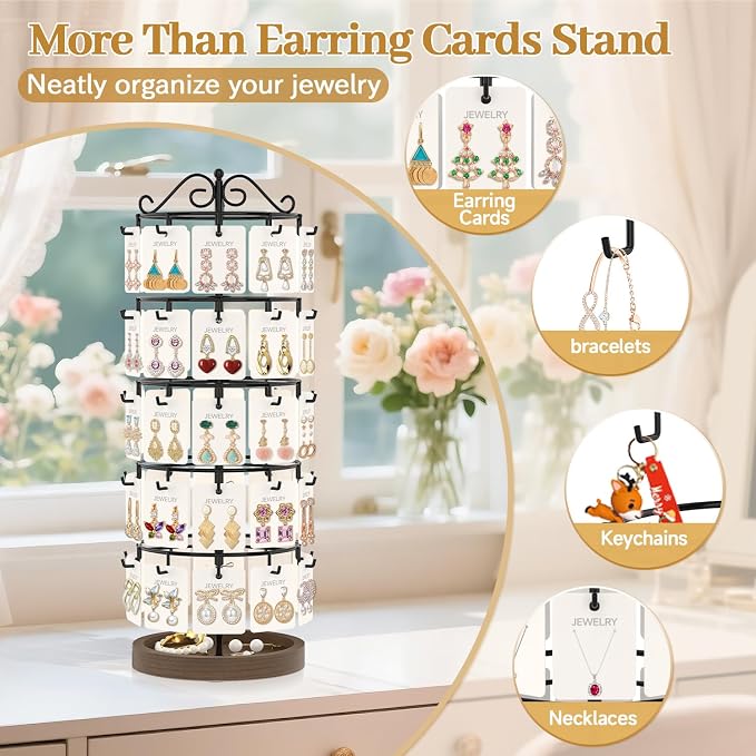 MODOWEY Earring Holder Organizer Rotating Display Tree Rack, 50 Hooks Earring - Image 5
