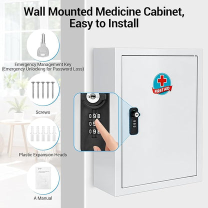 Locking Medicine Cabinet with Combination Lock and Safety Key | Rust-resistant - Image 6
