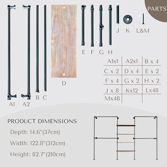 Industrial Pipe Clothing Rack, Wall Mounted Garment Hanging Rack - Image 7