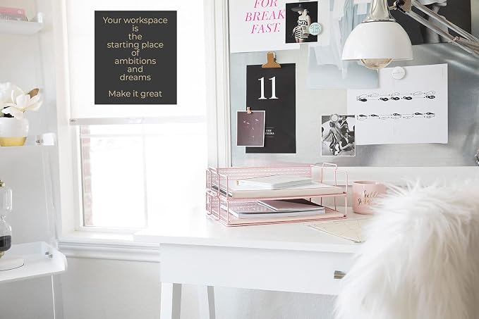 BLU MONACO Pink Mesh Paper Tray – Set of 2 Stackable Letter Trays – Durable - Image 2