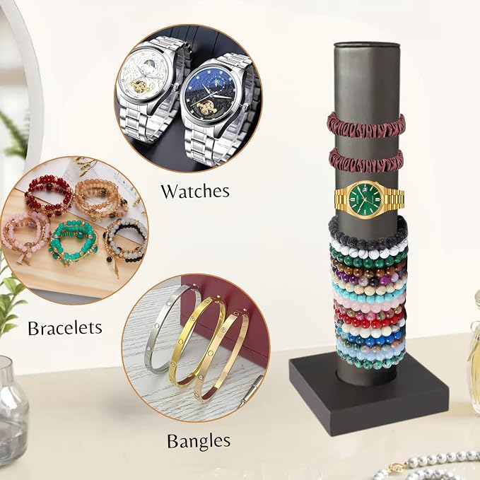 Novel Box Silver Leatherette Vertical Bracelet/Bangle Display Tower - Image 6