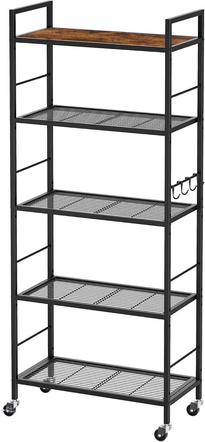 5-Tier Metal Storage Rack with Industrial Wheels, Mesh Shelving Unit with by Unknown
