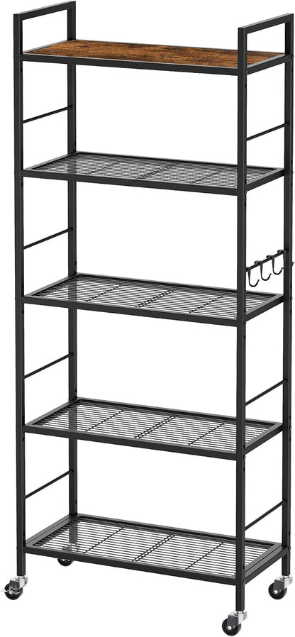 5-Tier Metal Storage Rack with Industrial Wheels, Mesh Shelving Unit with by Unknown