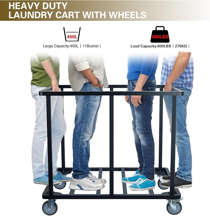 Commercial Laundry Cart with Wheels, 400L Beige | 600 lbs Heavy Duty Laundry - Image 2