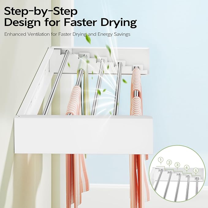 Wall Mounted Clothes Drying Rack 32", Foldable Wall Mount Laundry Rack Folding - Image 5