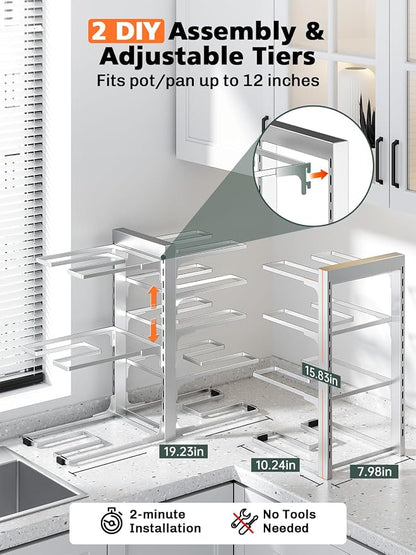 MUDEELA 8-Tier Pots and Pans Organizer under Cabinet, 15.83" Height Heavy Duty - Image 3