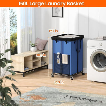 150L Laundry Hamper with Wheels, Rolling Laundry Basket with Metal Frame and - Image 2