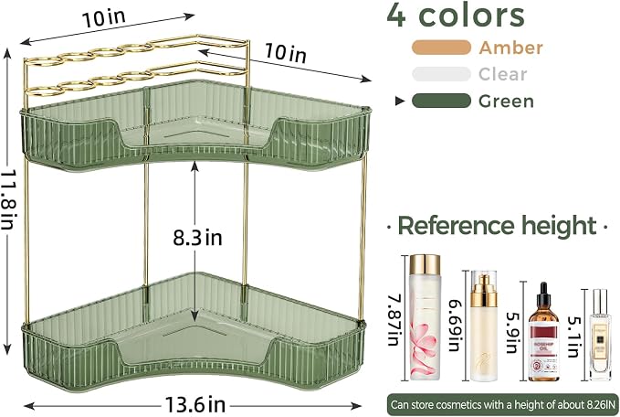 BEFSOP Corner Bathroom Counter Organizer, Upgraded 2-Tier Makeup Organizer - Image 2