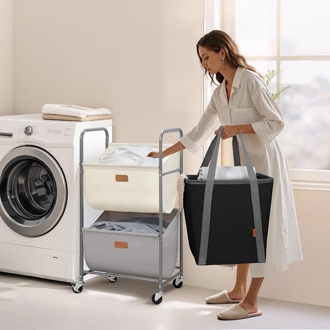 STORAGE MANIAC 80 Liters Vertical Rolling Laundry Hamper, 2 Section Laundry - Image 8