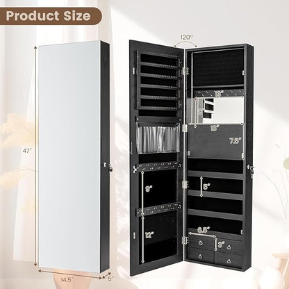 LDAILY 47” LED Jewelry Armoire, Door/Wall Mounted Mirror - Image 3