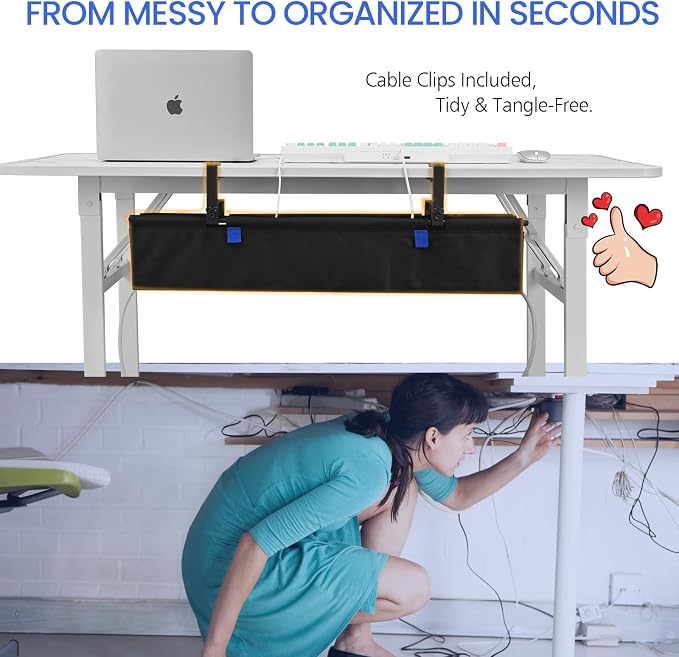28" Under Desk Cable Management Tray- Clamp/Screw Mount Desk Cable Organizer - Image 2