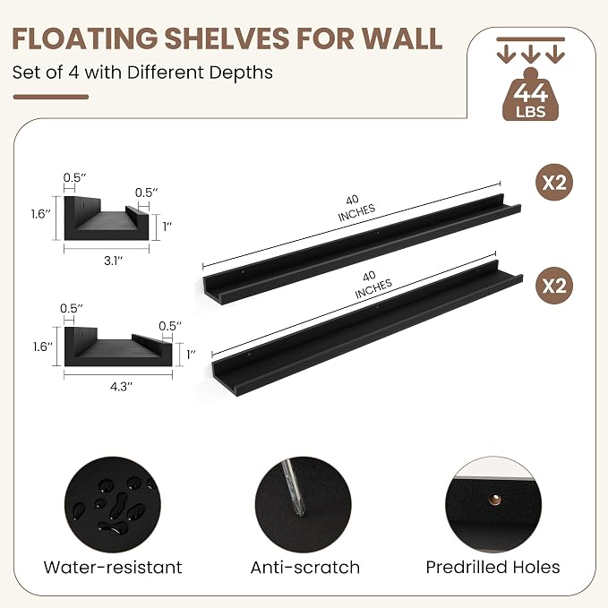 Fun Memories Picture Ledge Shelf, 40 Inch Picture Shelves - Image 3