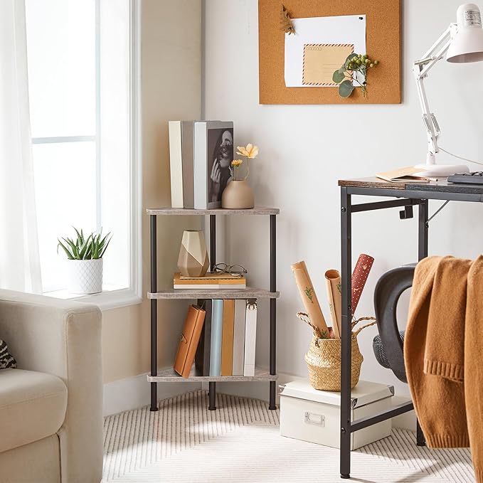 HOOBRO Corner Shelf Stand, Industrial 3-Tier Wall Corner Bookshelf - Image 4