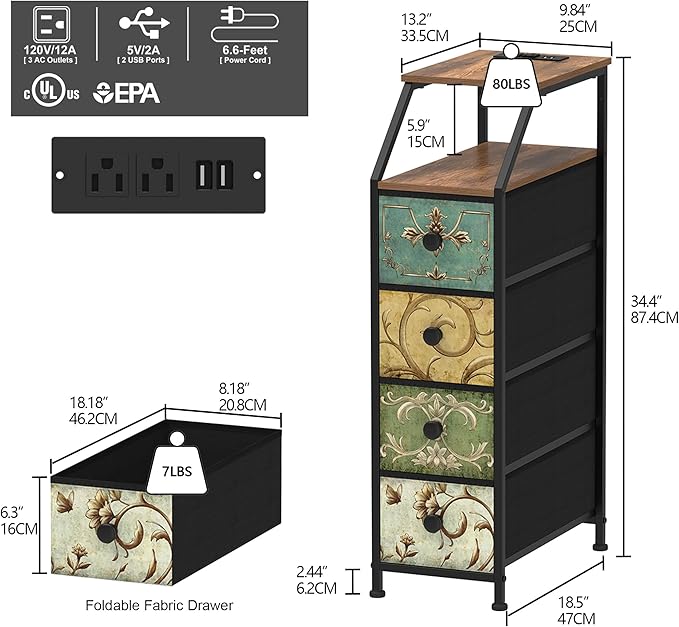 Tohomeor Narrow Dresser Tall Skinny Storage Tower Vertical Slim Chest of Drawers - Image 3