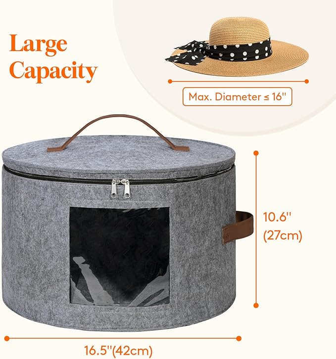 Lifewit Round Cowboy Hat Box for 7 Caps, Large Felt Hat Organizer Bag for Men & - Image 3