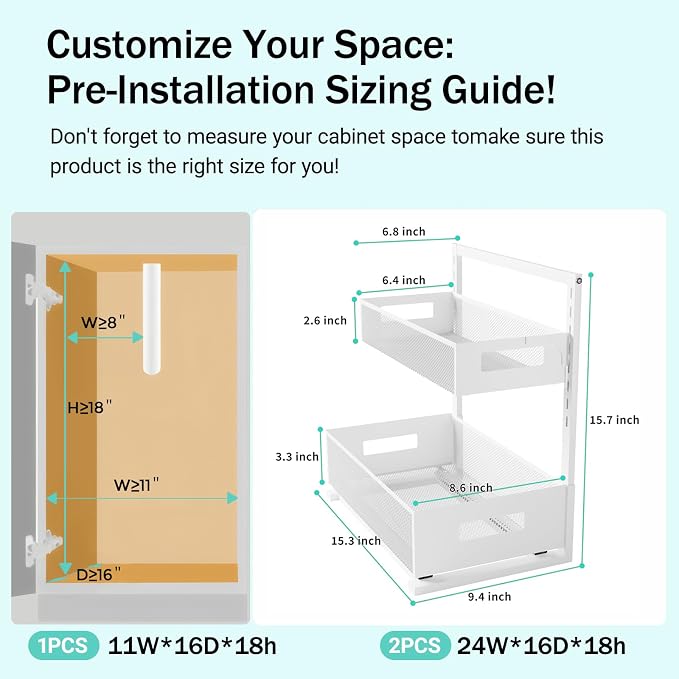 Under Sink Organizer Adjustable Height 2 Tier Bathroom Organizer Pull Out - Image 2