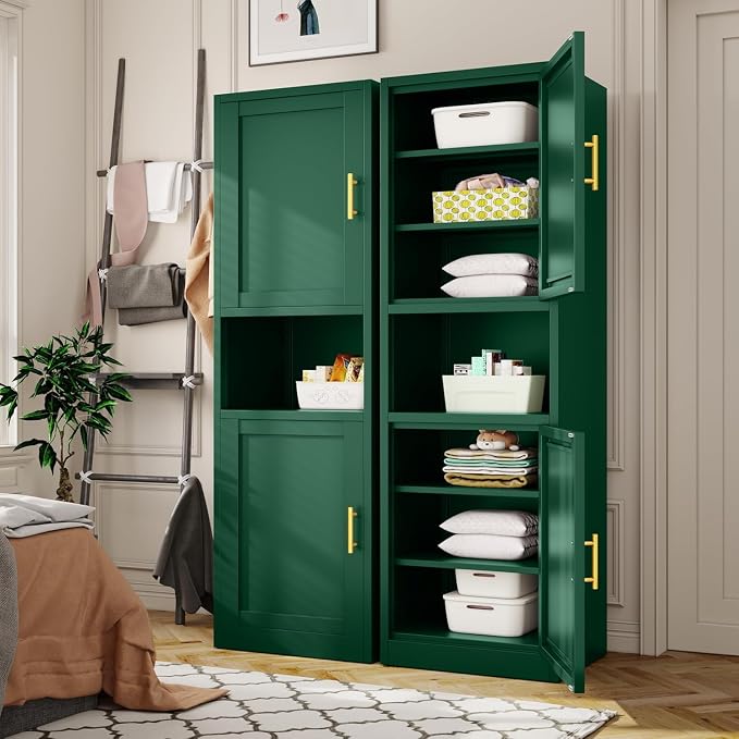 Tall Metal Narrow Bathroom Storage Cabinet 67" H, Tall Green Pantry Cabinets - Image 9