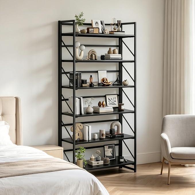 JSB 6 Tier No Assembly Folding Bookshelf, 30.7" Wide Foldable Storage Bookcase - Image 8