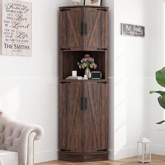 68" Tall Farmhouse Corner Cabinet, Dining Room Storage Cabinet by Hlivelood