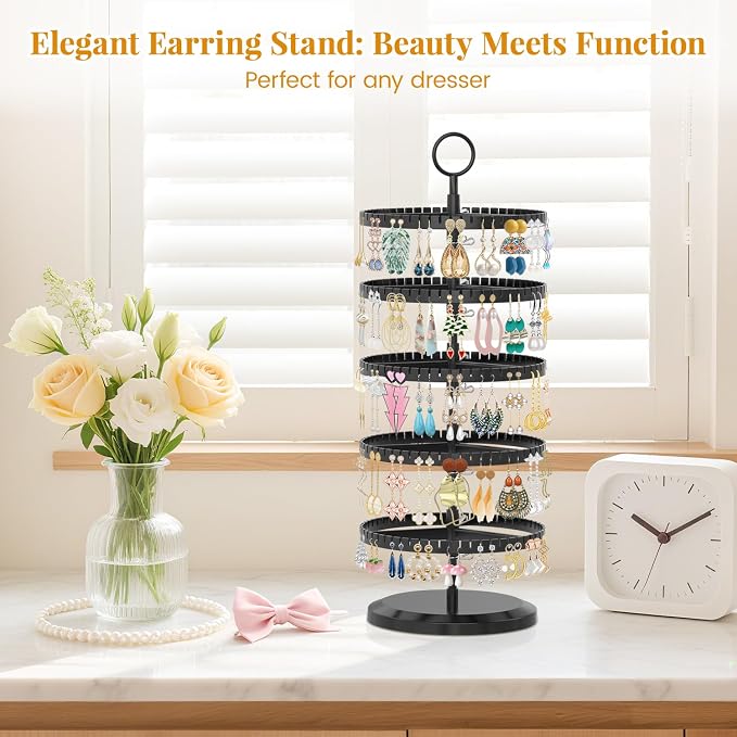 EsLuker.ly Earring Holder Organizer Rotating Stud Display Tree Rack, 5 Tier | - Image 7