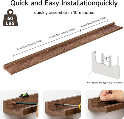 Floating Picture Ledge Shelves for Wall Set of 2, 72 Inches Picture Ledge Shelf - Image 5