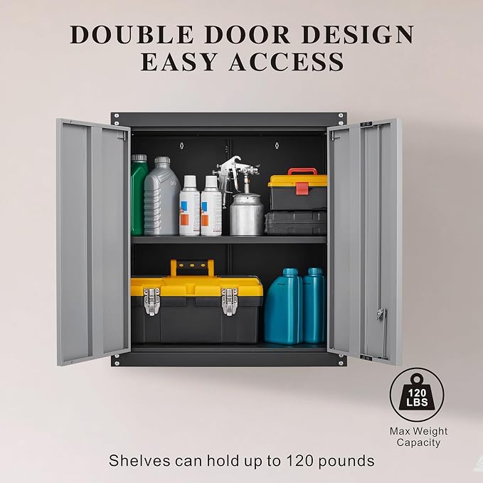 GREATMEET Lockable Storage Cabinet, Metal Garage Storage Cabinets, Metal Wall - Image 5