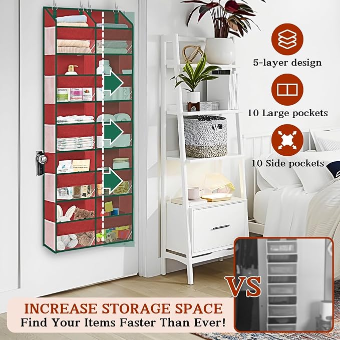 Christmas Over The Door Organizer 5 Tiers, Extra Large Behind Door Storage of - Image 2