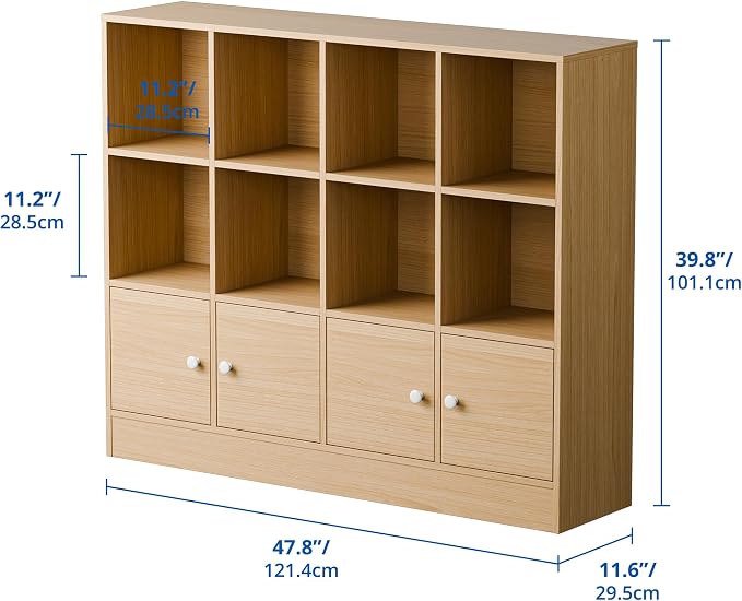 Cozy Castle Oak Wood Bookcase, 12 Cube Storage Organizer Shelf - Image 2