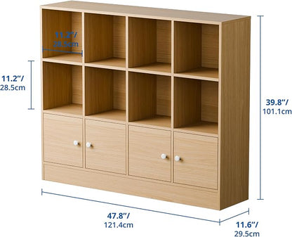Cozy Castle Oak Wood Bookcase, 12 Cube Storage Organizer Shelf - Image 2