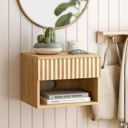 EYYTHUNG Small Floating Nightstand Set of 2, Modern Fluted Night Stand - Image 5