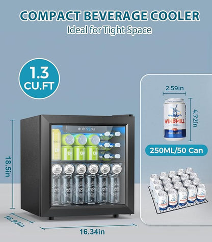 50 Cans Beverage Refrigerator Cooler, 1.3 Cu.ft Mini Fridge Countertop Drink - Image 3