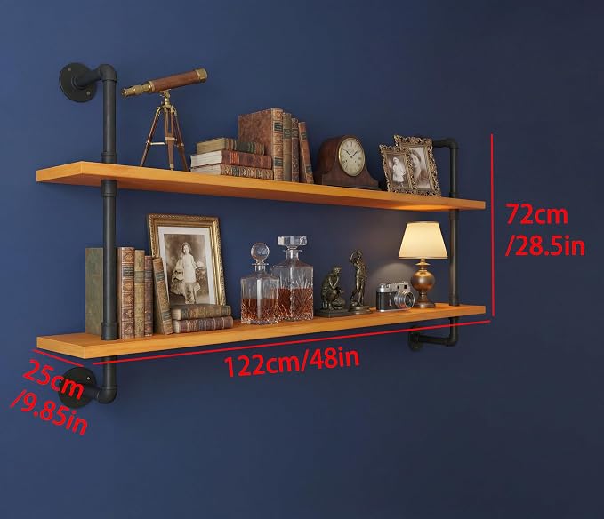 HDDFER Industrial Pipe Shelving Shelf Rustic Wood Wall Shelves Industrial - Image 2