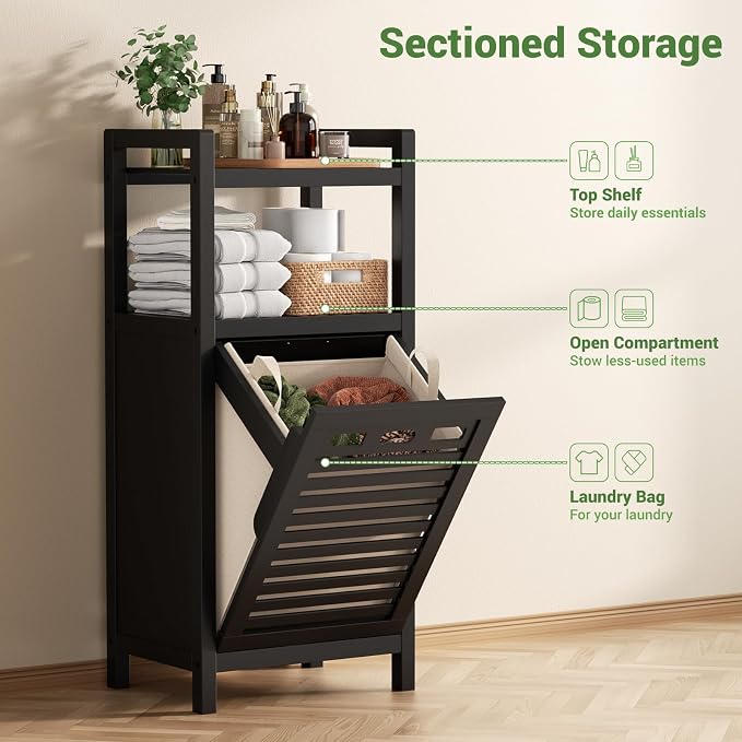 Homykic Tilt Out Laundry Hamper, 10 Gal Bamboo Laundry Storage Cabinet - Image 6