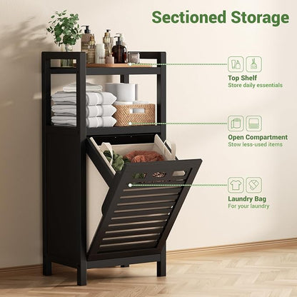 Homykic Tilt Out Laundry Hamper, 10 Gal Bamboo Laundry Storage Cabinet - Image 6