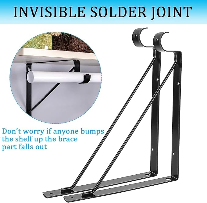 6 PCS Heavy Duty Closet Rod Bracket, 11 x 11 Inch Closet Shelf Brackets - Image 4