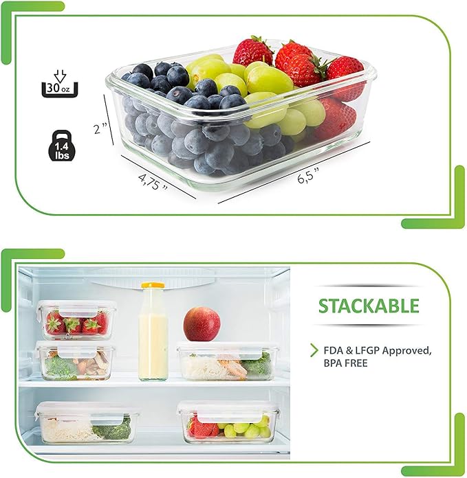 PrepNaturals 5 Pack 30oz Glass Meal Prep Containers - Image 6