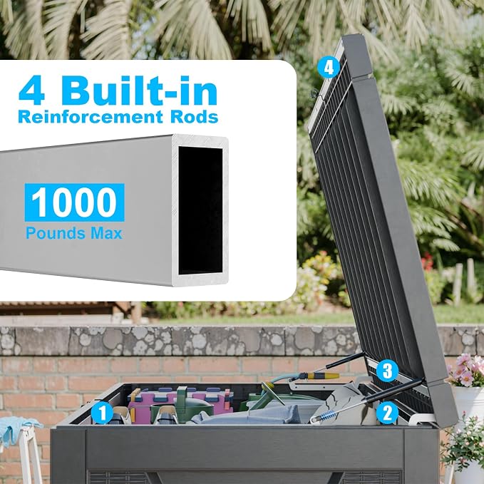 320 Gallon Large Deck Box, Resin Outdoor Storage Box - Image 4