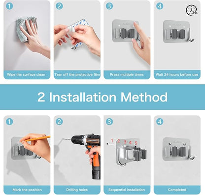 nacena Broom Holder Wall Mount, 4 Packs Silver Stainless Steel Mop and Broom - Image 5