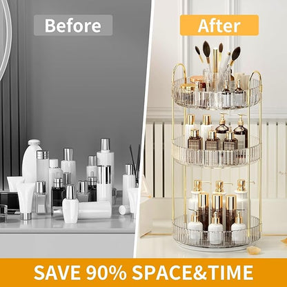 360° Rotating Makeup Organizer, Large-Capacity Skincare Make Up Storage 3 Tier - Image 2