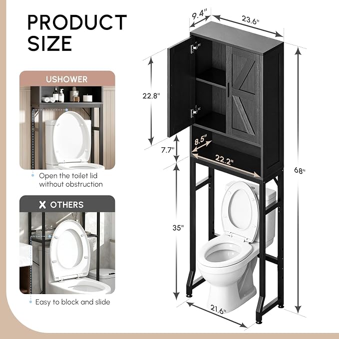 Black Over The Toilet Storage Cabinet - Image 2