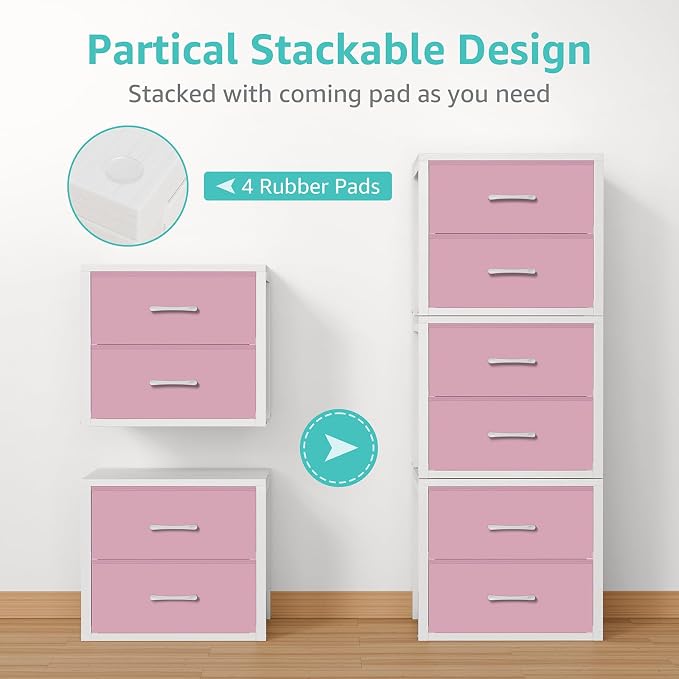 BOLUO Stackable Closet Drawers for Clothes Organizers and Storage Fabric Pink 2 - Image 4